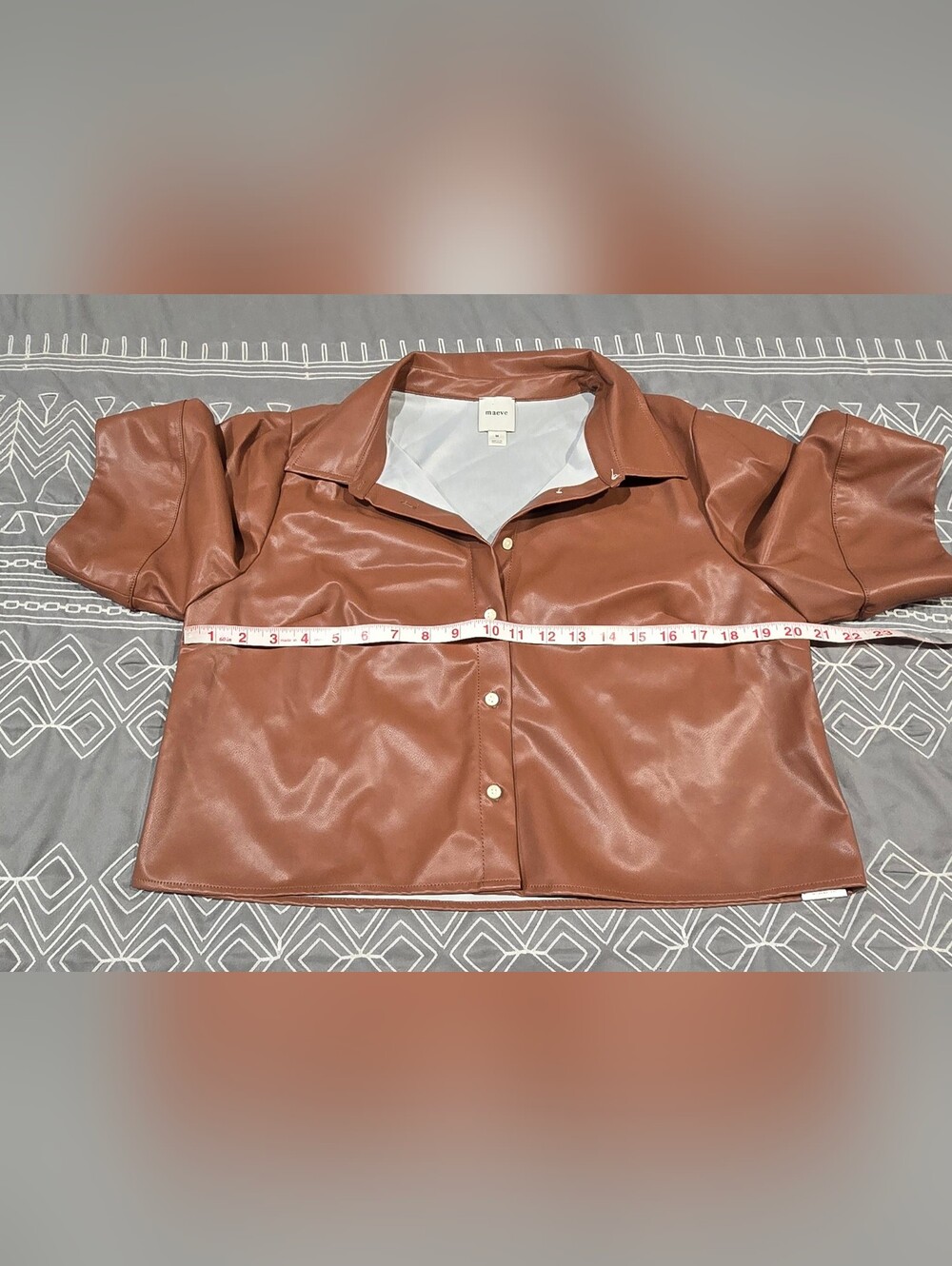 Maeve Lantern Sleeve Faux Leather Blouse Size Medium - Picture 4 of 7